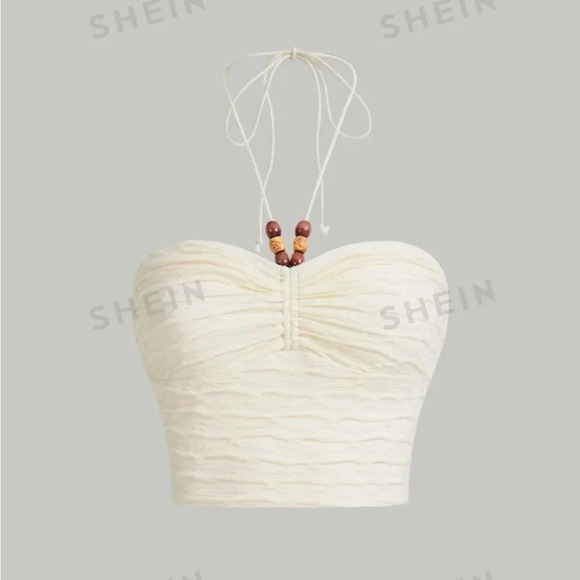SHEIN Tops - Cream beaded crop top